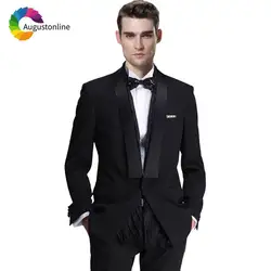 Индивидуальный заказ черный Жених костюмы для мужчин Свадебный сатиновый шалевыми лацканами Slim Fit Лучший мужской блейзер мужской пиджак