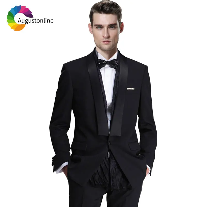 

Custom Made Black Groom Tuxedo Men Suits Wedding Satin Shawl Lapel Slim Fit Best Man Blazer Masculino Jacket Pants 2Piece Ternos