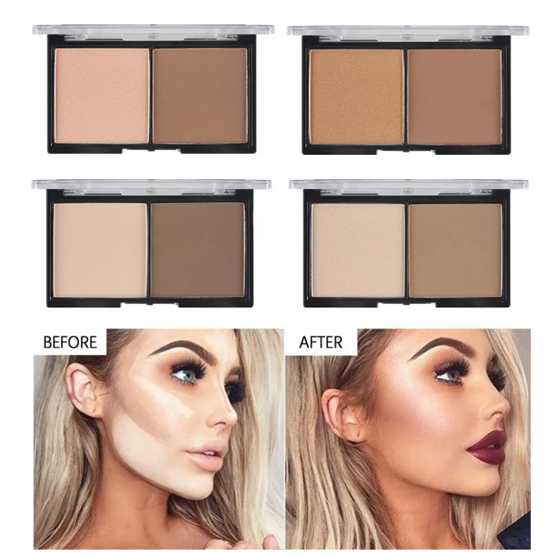 

2 Color Face Bronzer Powder Palette Makeup Contour Brightener Facial Illuminators Shadows Make Up Highlighter Powder Palette