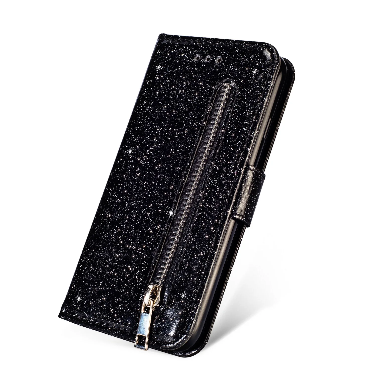 Телефон Coque чехол для samsung Galaxy Note 8 9 S6 S7 S9 плюс край S9Plus S8Plus с ТПУ блестки сумка полиуретановая на молнии Флип Бумажник - Цвет: Black