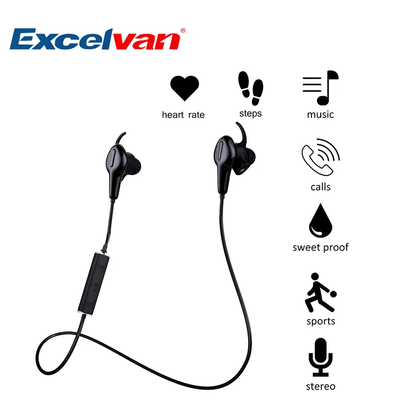 

Excelvan APP Bluetooth 4.0 Water Proof Earphone Smart Heart Rate and Foot Step Recorder Pedometer HiFi Stereo Sound Perfect