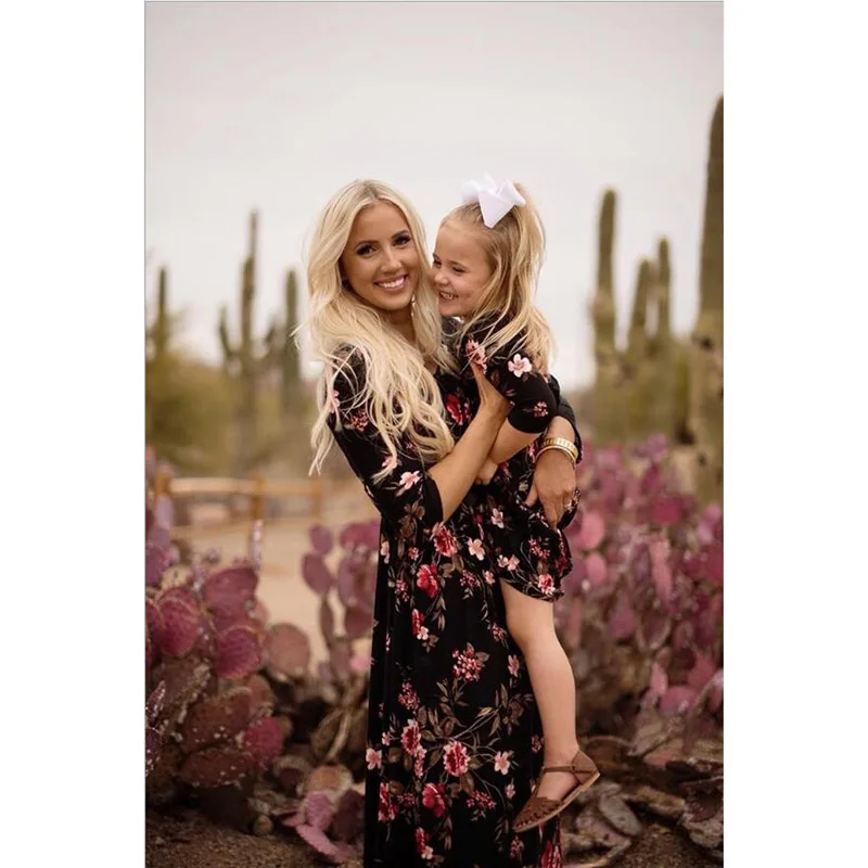 

New Summer Dress 2019 Fashion Printing Mom And Daughter Dress Leisure Family Matching Clothes Q012