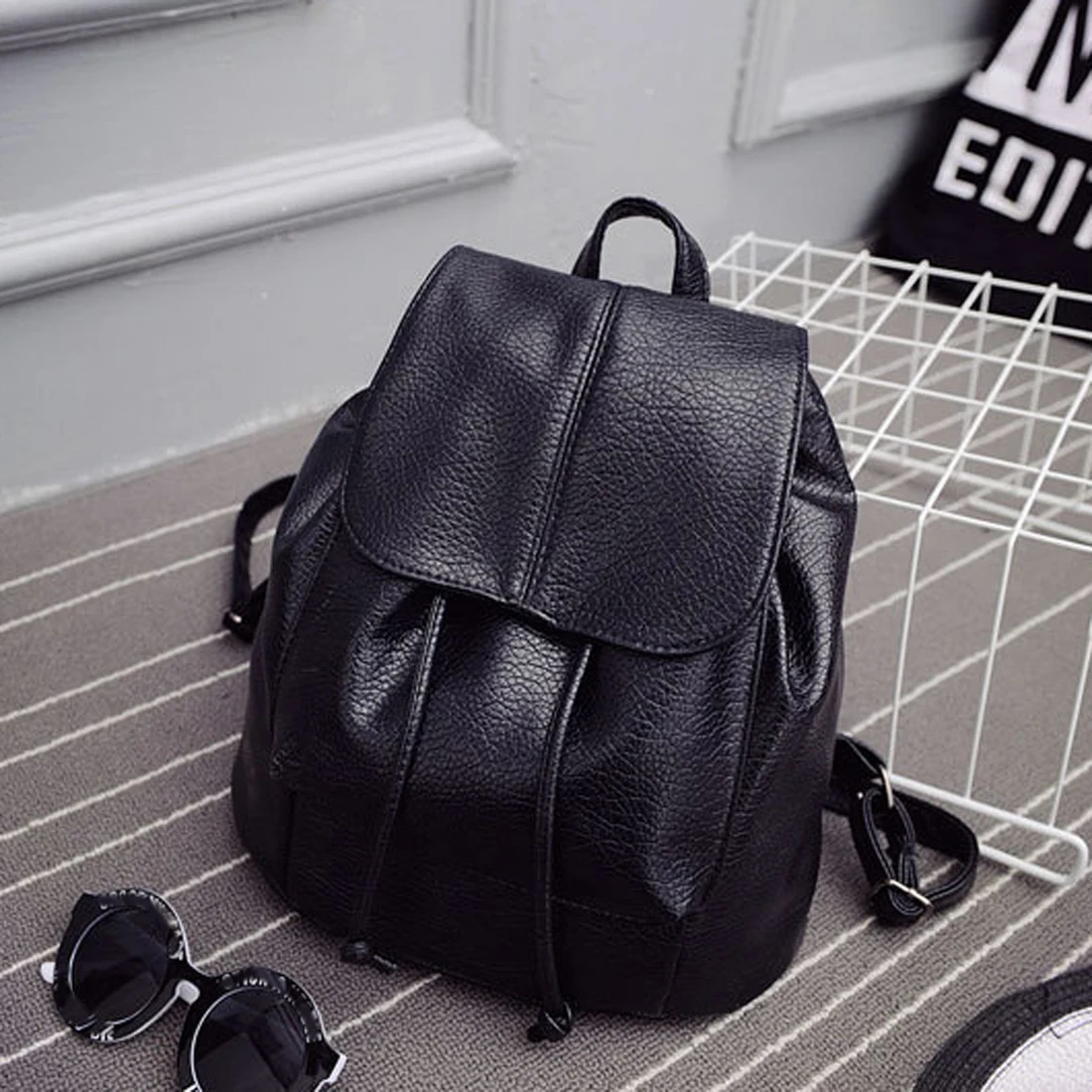 

SFG FASHION Black Backpack Women Backpacks Vintage Girl School Bags Casual Travel Backpacks Female PU Leather Back Bags