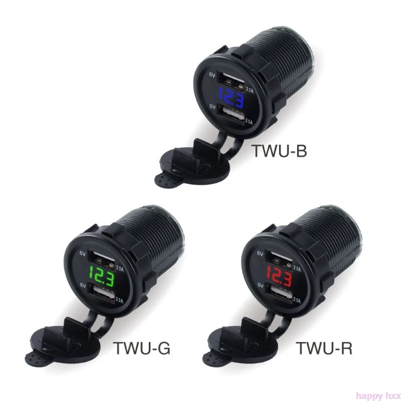 

2019 12V DC Motorcycle Car 3.1A Dual USB LED Charger Socket Voltage Voltmeter Panel