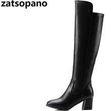Zatsopano/Классический дизайн; Модные осенние сапоги из искусственной кожи; женские сапоги до колена; Черная теплая обувь на высоком каблуке; женские высокие сапоги