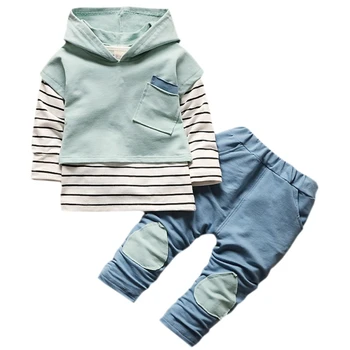 

3 Pcs/Sets Toddler Autumn Suit Boys Girls Children Clothing Long Sleeve Striped Hoodie Tops + Denim Pants Boys Sets Sui