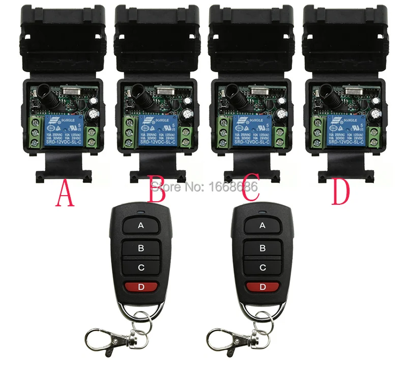 

Hot Sales DC 12V 10A 1CH 315MHz/433MHZ Wireless RF Remote Control Switch 2*Transmitter+ 4*Receiver Garage Door window /lamp