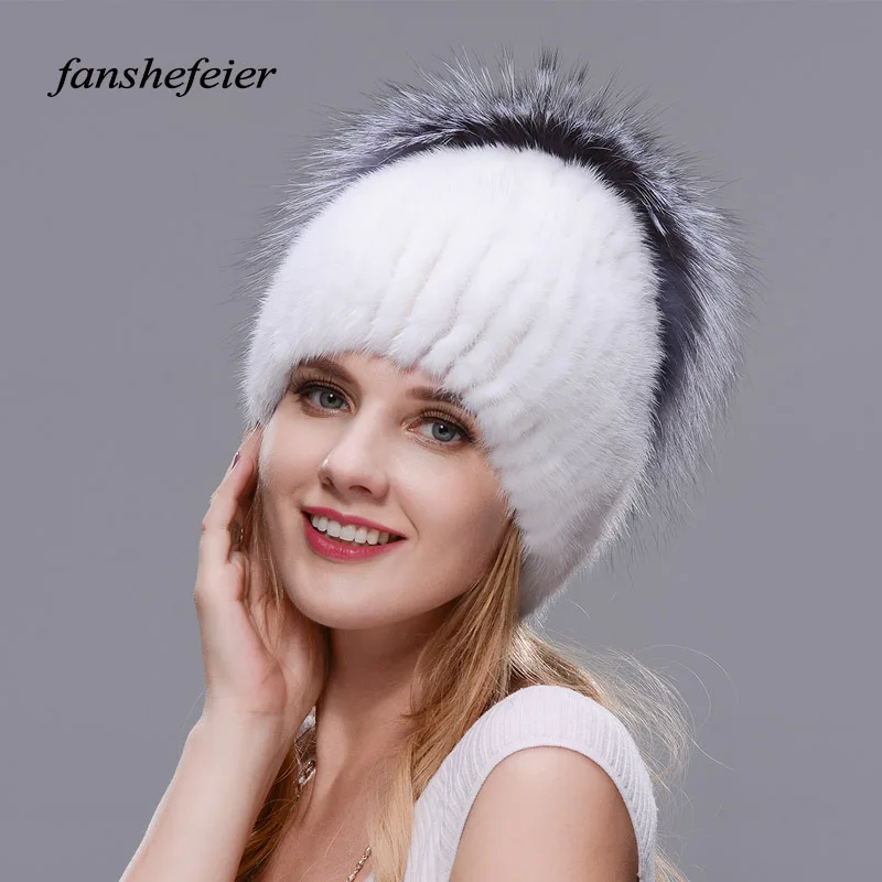 Женские зимние меховые шапки Fanshefeier теплые из натурального меха норки в форме