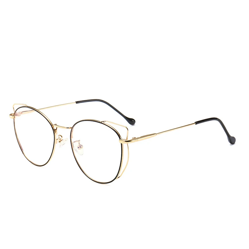 Zilead Anti Blue Light Cat Eyes Glasses Frame Metal Round Optical Spectacl For Women&Men Computer Eyeglasses Eyewear - Цвет оправы: black gold