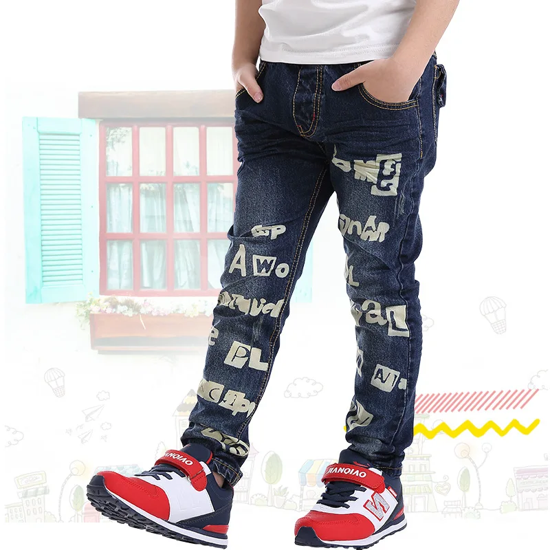 

Blue Jeans for Boys Full Length Print Letter Denim Pants Boys Trousers 2018 Kids Clothes For 3 4 6 8 10 Years Old RKP175019