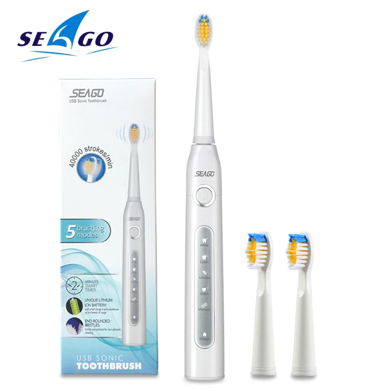 

SEAGO Sonic Brush Rechargeable Electric Toothbrush Dupont Nylon Bristles Waterproof USB Sonic Toothbrush Replaceable Brush Head