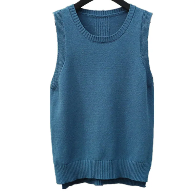 Spring Autumn Wool Sweater Vest Women Sleeveless O-Neck Knitted Vest Female Casual Tank Tops Pullover Oversize Split Side 2018