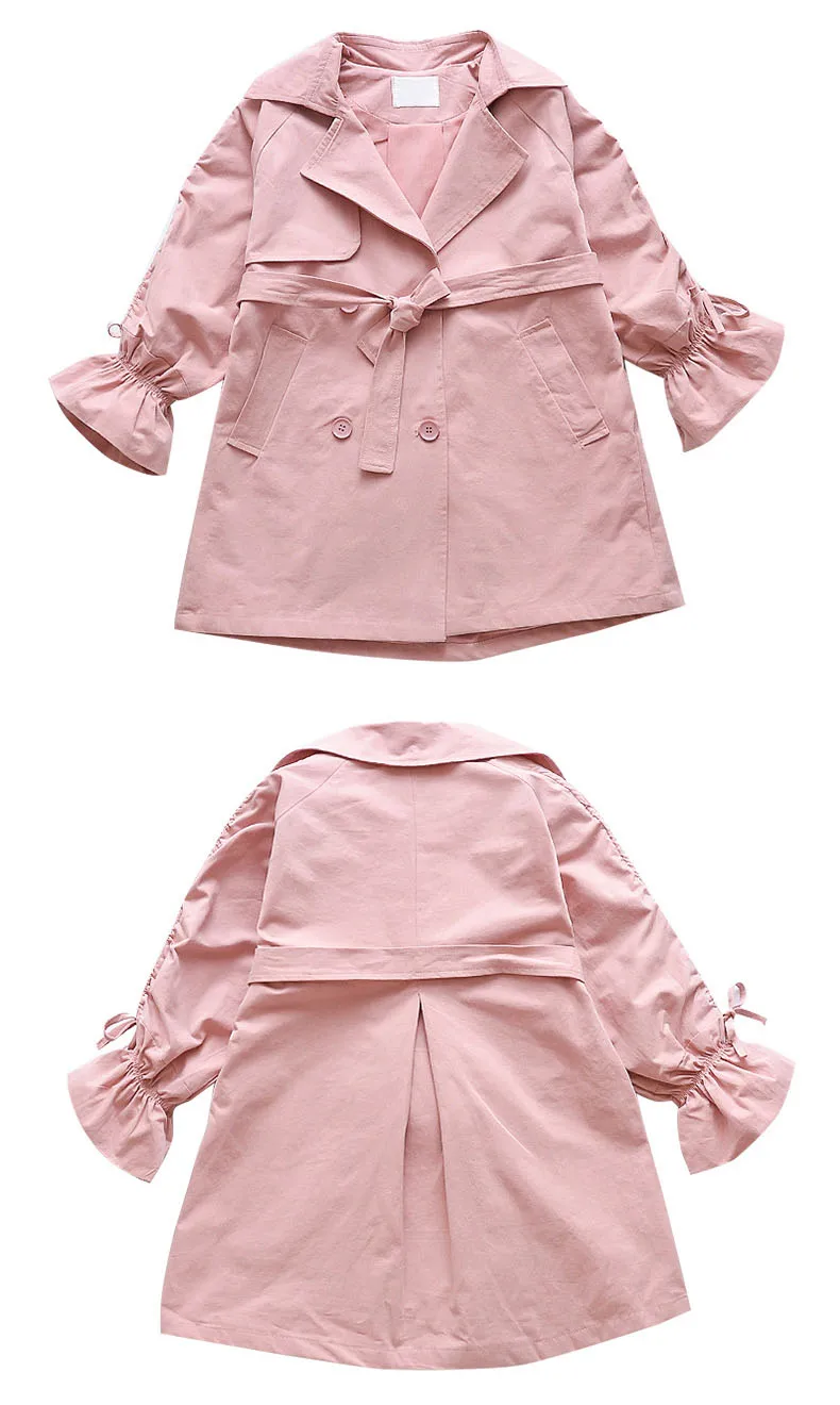 solid belt petal sleeve autumn coats kids clothes new 2018 autumn teenage girls long denim jackets children trench coat clothes  (5)