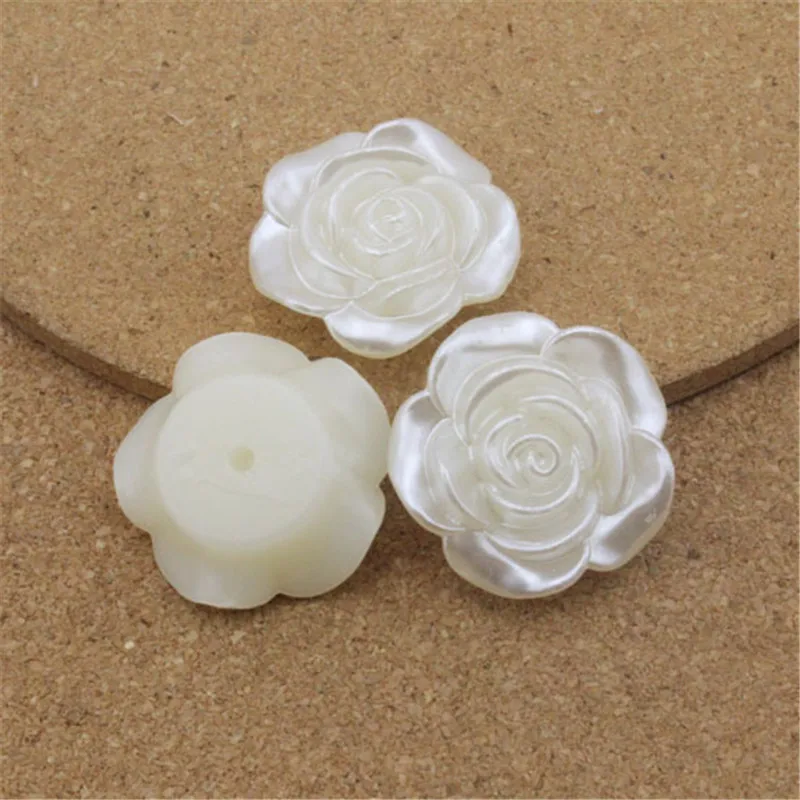 

LINSOIR 10pcs 30x30mm Rose Flower Artificial Flat Back Pearls Beads Half Pearls Beads For Crafts DIY Jewelry Making Accessories