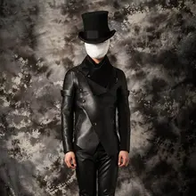 S-3XL мужская Тонкая локомотивная кожаная одежда модная Персонализированная меховая цельная бархатная кожаная куртка Костюмы певицы