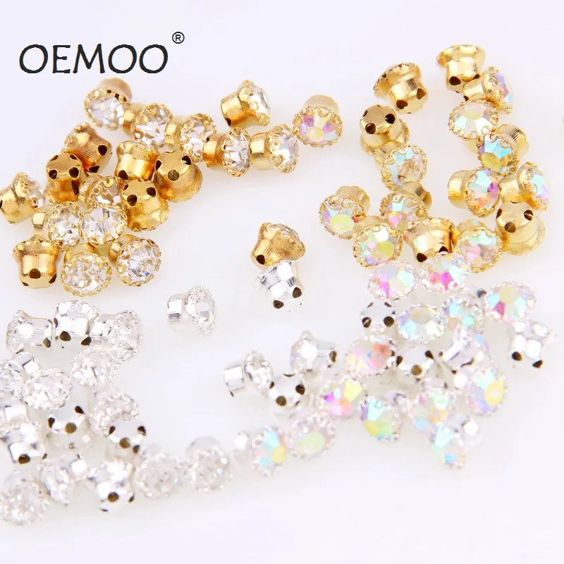 

3D Shine Silver Golden Flower Edge Sew On Crystal AB Crystal Clear Glass Rhinestone For DIY Wedding Dresses Crafts