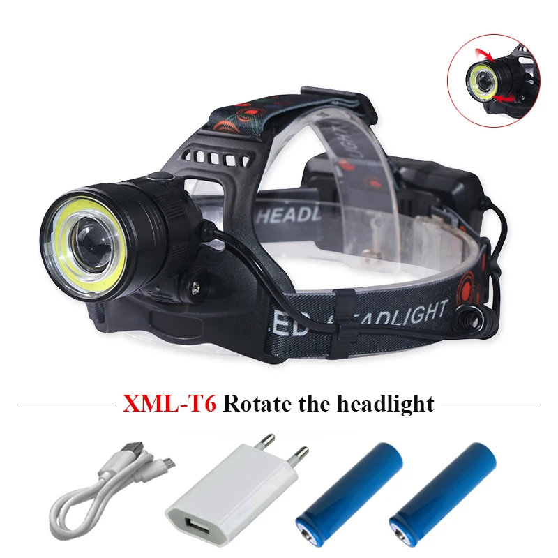 cheap USB Super Light Headlamp Rechargeable T6 COB 18650 LED Headlight Zoomable Foucs Head Torch HEAD Lamp hoofdlamp torch flashlight