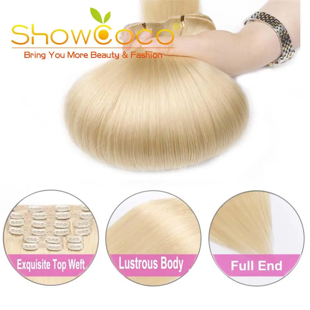 Showcoco человеческие прямые волосы remy на клипсах 10 шт. волосы для наращивания на всю голову 16-24 дюйма