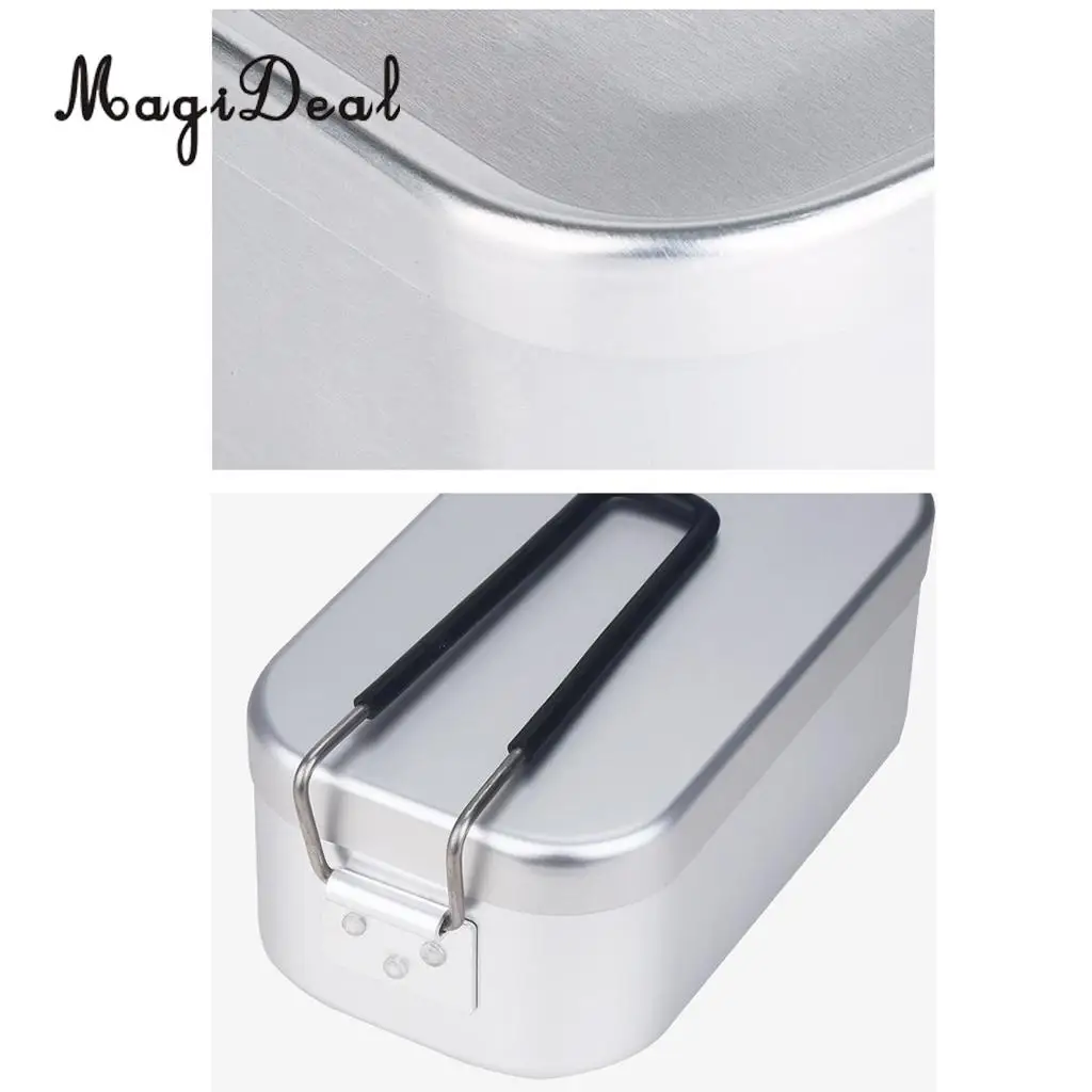 MagiDeal Portable Aluminum Lunch Bento Food Box Container Mess Tin School Kids Camping Picnic BBQ Picnic Mess Kit Accessory