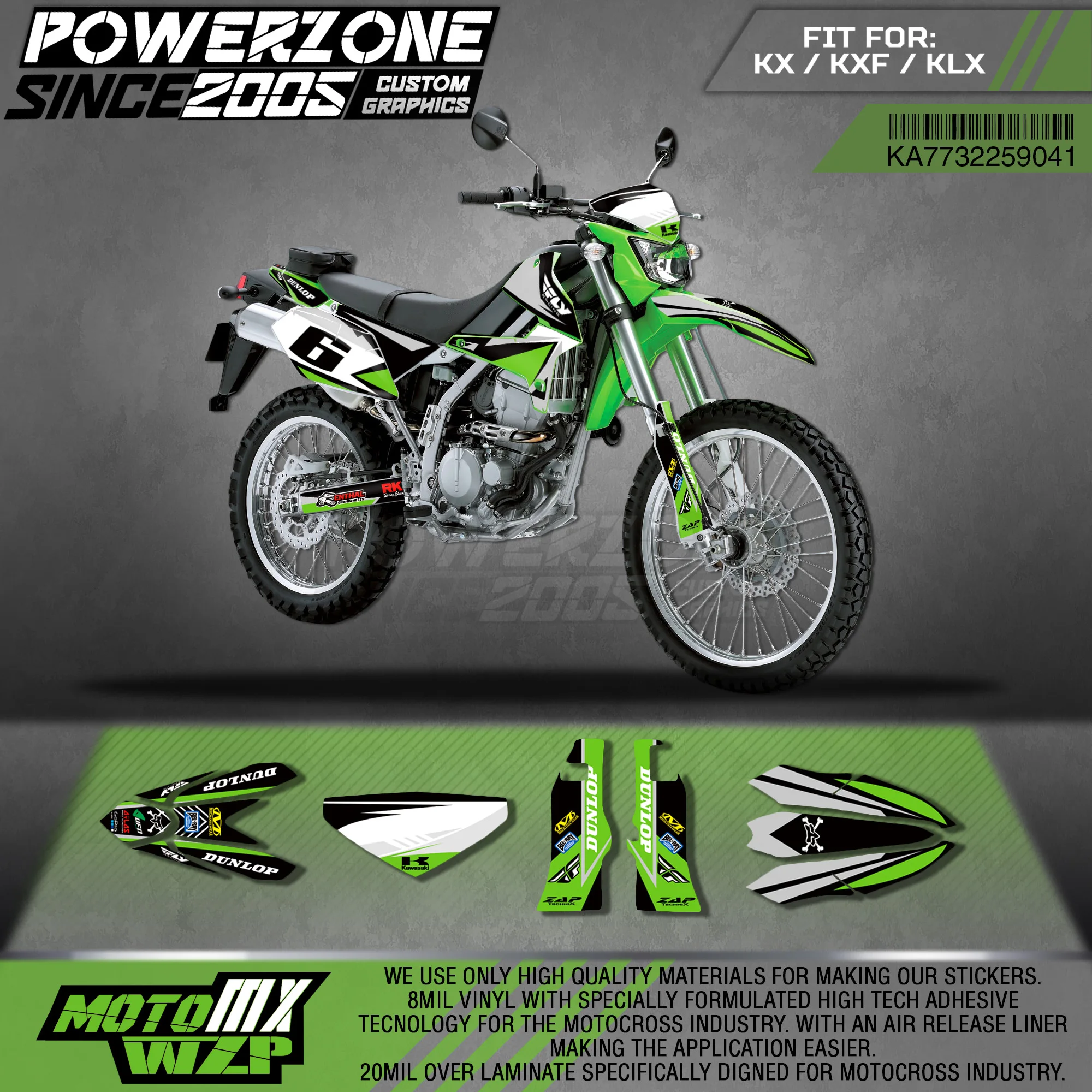 

PowerZone Custom Team Graphics Backgrounds Decals 3M Stickers Kit For Kawasaki KLX250 2005-2007 2008-2019 041