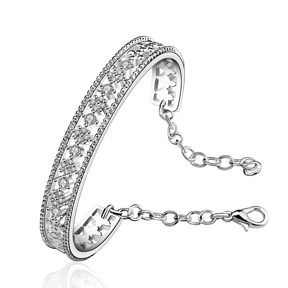 

Silver Bracelet Silver Bangles Bracelet Opened Bracelets Women Openwork Chain Link Bracelet Simple Flower Watch Smart Phone Punk