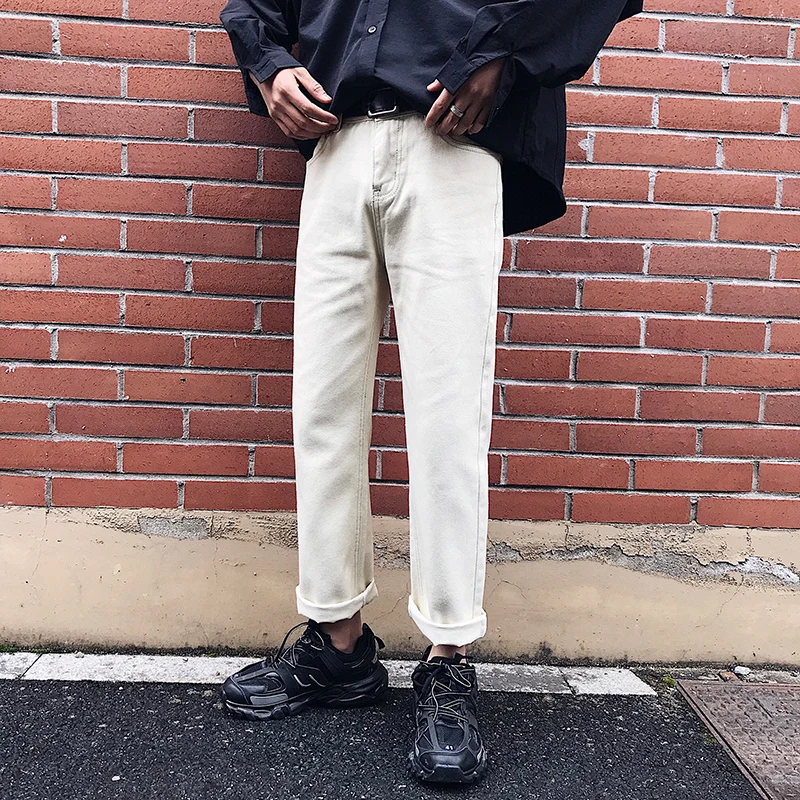 2019 Spring And Autumn New Ins Harajuku Style Jeans Wide Leg Straight Boys Wild Loose Nine Points Pants White 27-34 2019 Spring And Autumn New Ins Harajuku Style Jeans Wide Leg Straight Boys Wild Loose Nine Points Pants White 27-34