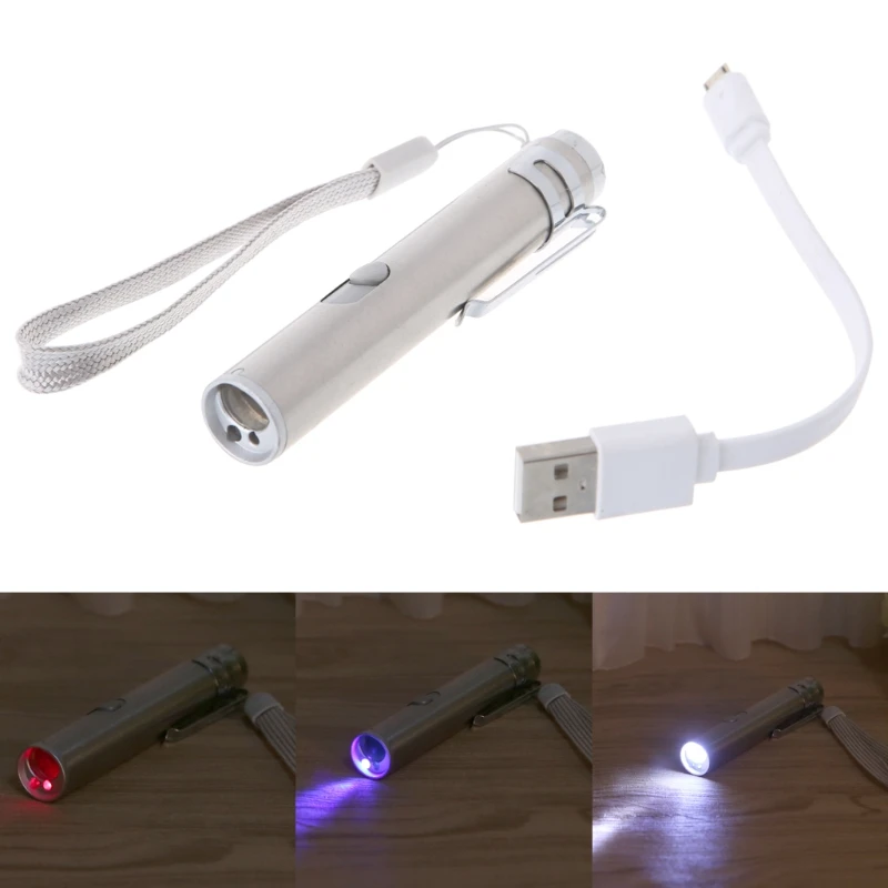 

3 in 1 Multifunction LED Laser Light Infrared USB Rechargeable UV Torch Pen Flashlight Lamp m18