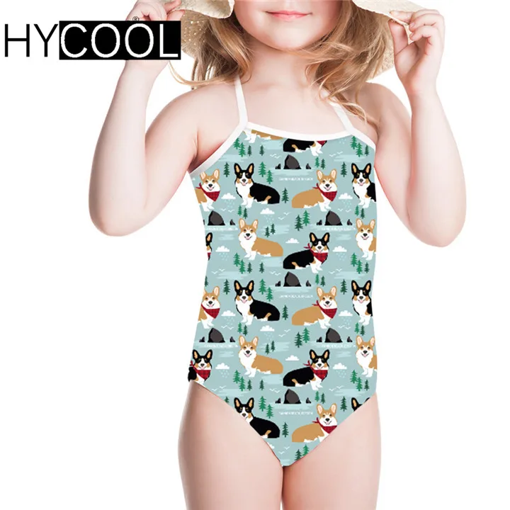 ZJZ089BS HYCOOL/слитный купальник с принтом собаки корги, цельные костюмы Одежда для купания для детей от 3 до 8 лет, летний купальный костюм для маленьких детей - Цвет: ZJZ089BS