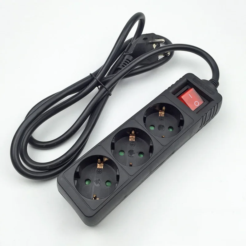 

250V 16A EU Plug Sockets Outlet AC Power Charger Wall Socket Plug Mains Lead Strip Adapter With Switch 1.5M Cord Extension