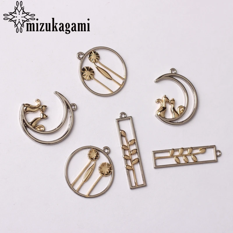 

Zinc Alloy Golden Silver Two-color Plating Moon Cat Charms 6pcs/lot For DIY Fashion Drop Earrings Jewelry Accessories
