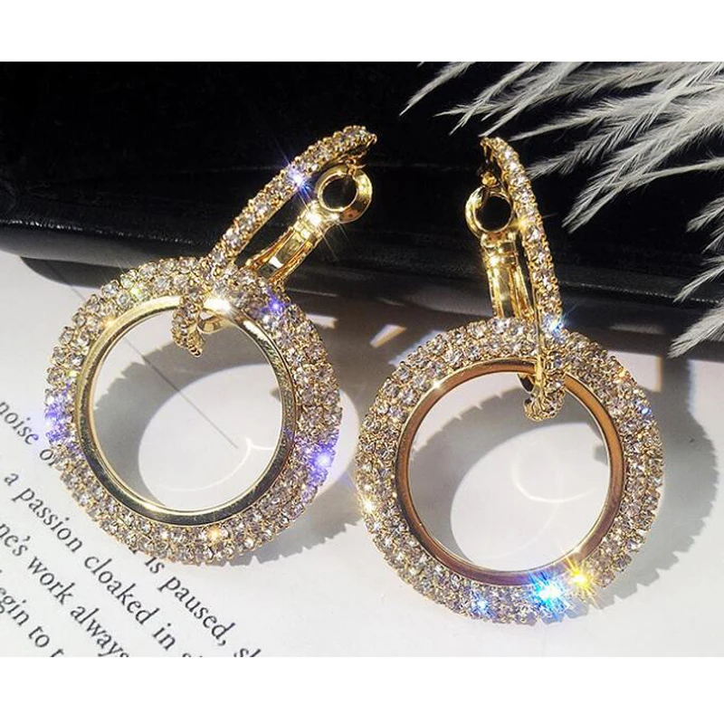 

1 Pair Alloy Earrings Round Rhinestone Hoop Earring Earrings Fashion Women Jewelry Earrings European Style