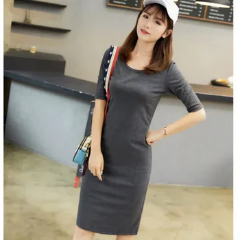 

Sexy Summer Dress Women Fashion Black Blue Gray Color O Neck Fitted Dresses Ladies Sexy Bodycon Dress 7472