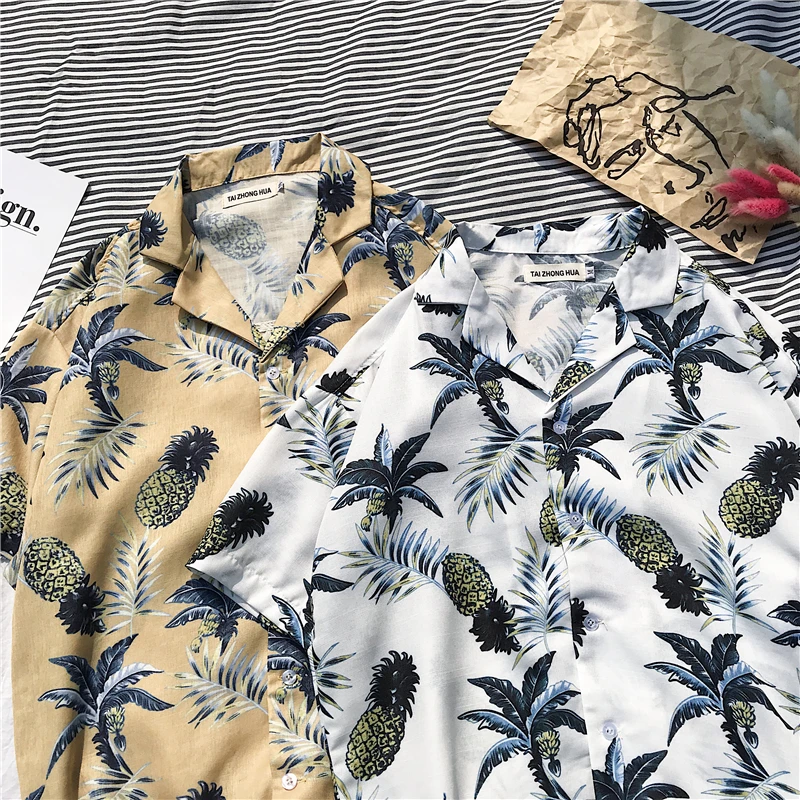 2018 Summer New Men's Shirt Casual Loose Fashion Leaf Print Comfortable Breathable Beachwear Short-sleeved Hawaiian Shirt Man