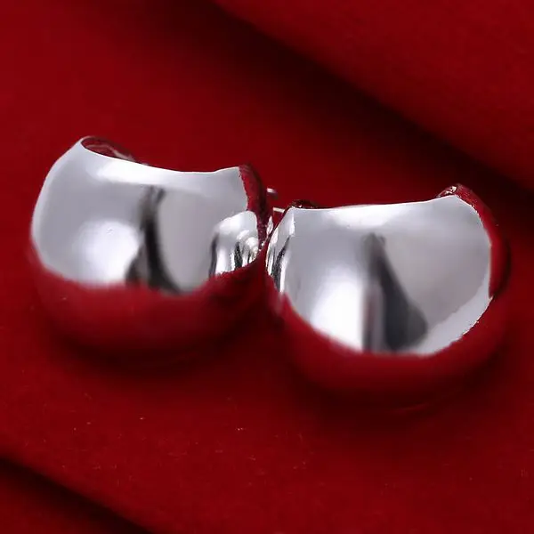 Free shipping lowest price wholesale for women's silver plated earrings 925 fashion Silver jewelry bright hoop Earrings SE052 photo