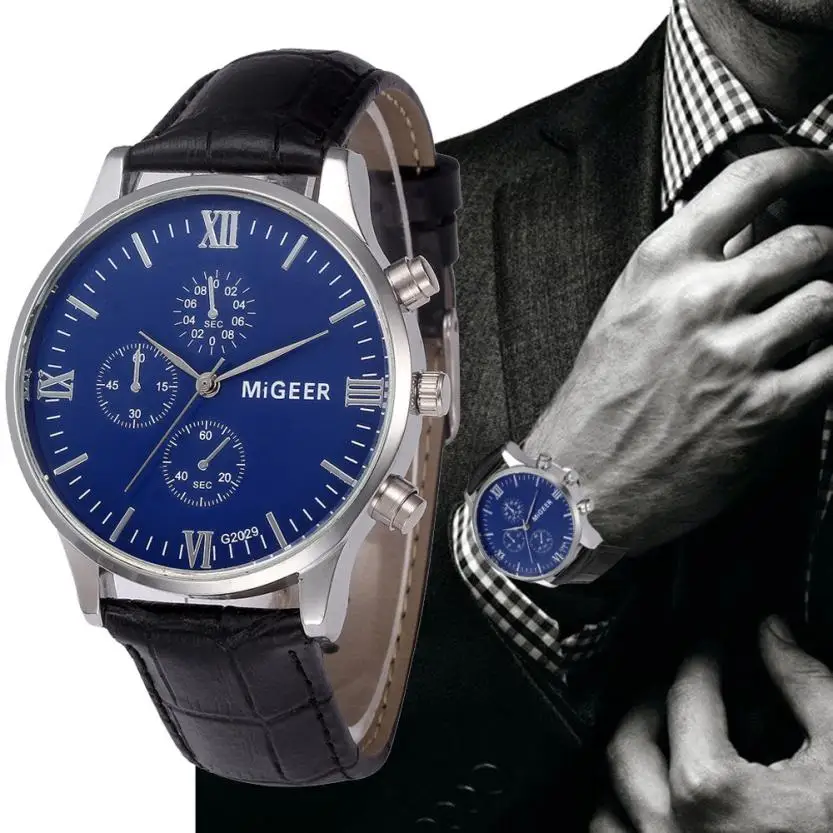 

2018 Hot Luxury Fashion Faux Leather Mens Analog Watches Men's Watch Male Quartz Clock Military Relojes Luxury Business Watch