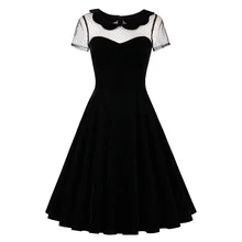 Sisjuly 2017 Summer Female Party Dress Solid Black Dresses Sexy Hollow Out Vintage Gothic Dress Summer Peter Pan Collar Dresses