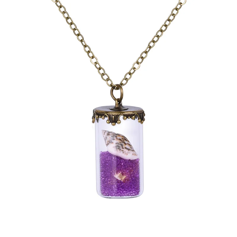 

Classical Glass Vial Necklace Necklace Beads Shells Retro Crystal Natural Necklace For Women Girsl 6Colors Handmade Jewelry Gift