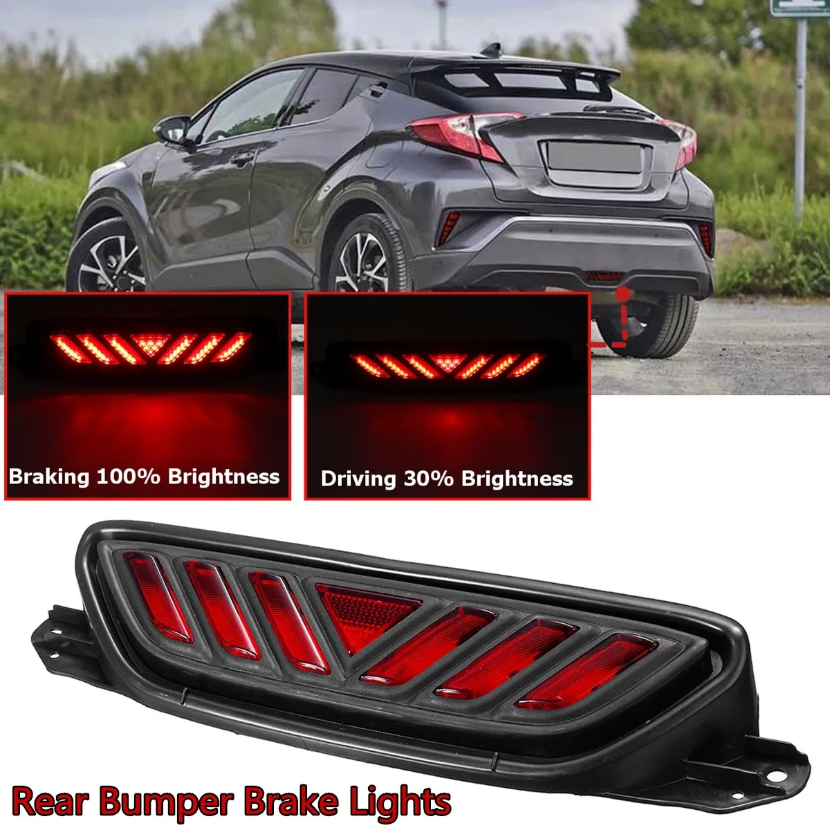 

For Toyota CHR 2016-2018 LED Rear Bumper Tail Brake Light Fog Light Riving Lamp Reverse 3 Functions Warning Light