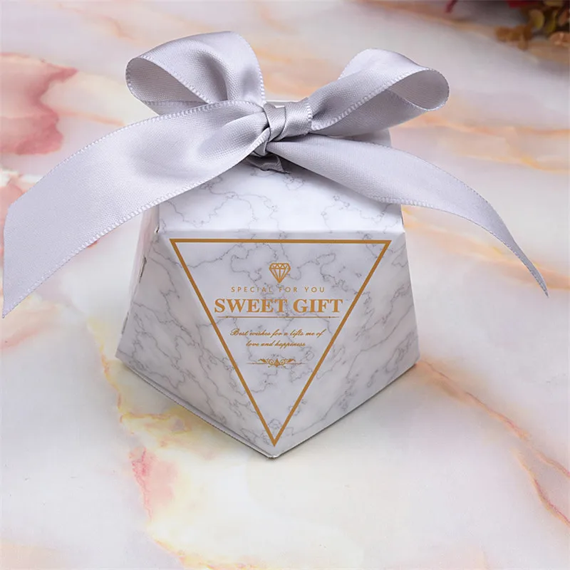 50 шт. подарочная коробка в форме бриллианта, Упаковка конфет, вечерние сувениры, свадебная бонбоньерка, подарочная упаковка, Подарочная коробка, мраморное шоколадное драже - Цвет: Marble