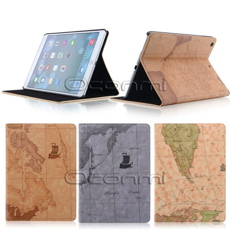 

High quality World Map leather case for Apple iPad Air with stand function wallet cover for iPad Air tablet bag case sleeves