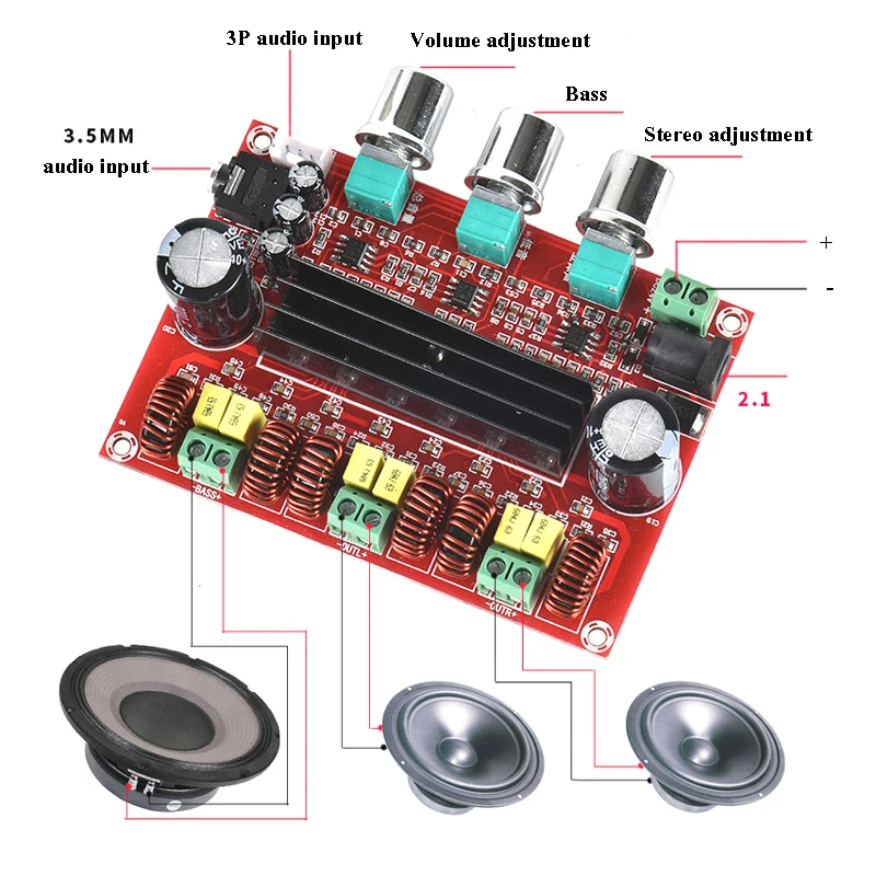 Lusya TPA3116D2 Subwoofer amplificador 50W*2+100W 2.1 Bluetooth 5.0 Digital Audio Amplifier for 4-8 ohm Speaker 24V G12-002
