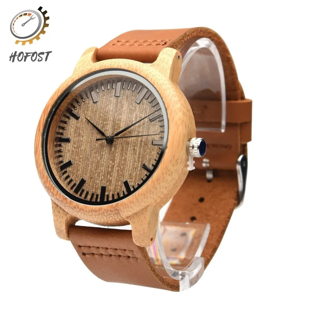 Hofost Bamboo деревянные часы Аналоговые Кварцевые движения мужские Для женщин