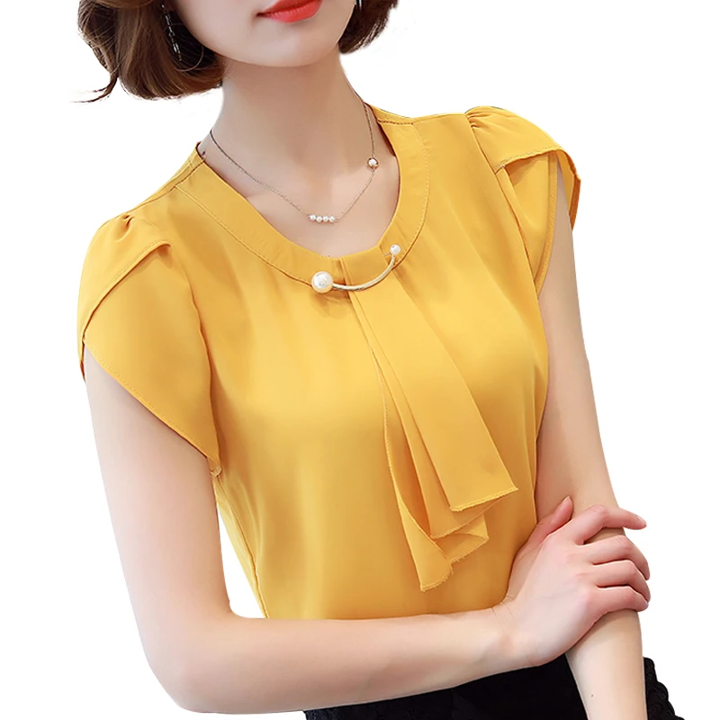 

Summer Solid Chiffon Blouse Shirt Women Tops Short Sleeve Shirt Women Ladies Office Blouses Fashion Blusas Chemise Femme