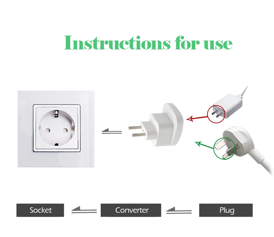 1pc 250V10A AU UK US To EU Plug Power Adapter White Color Travel Power Plug Adaptor Converter Wall Charger 2 Round Pin Socket (4)