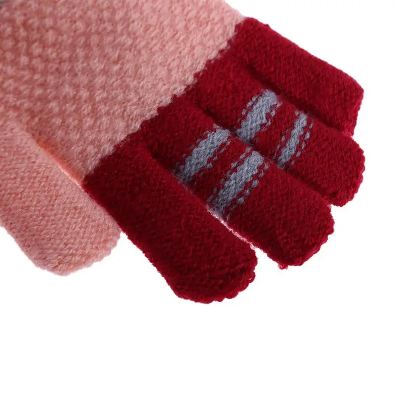 Осенне-зимние детские перчатки Модные эластичные теплые перчатки для девочек милые детские вязаные стрейч-варежки с рисунком лыжные перчатки
