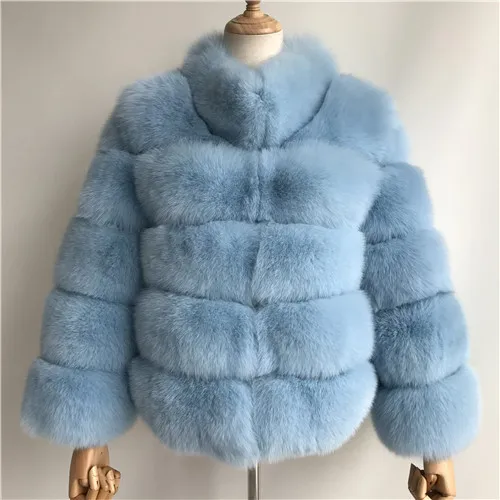 Зимнее женское меховое пальто, модное женское пальто из натурального Лисьего меха, верхняя одежда с воротником, плотное теплое Женское пальто из натурального Лисьего меха - Цвет: Baby blue