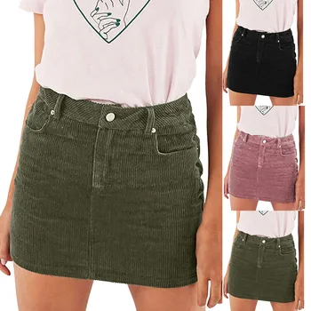 

2019 New Women Summer Sexy Slim Corduroy Short High Waist Bodycon Pencil Mini Skirt Gonna corta in velluto a coste per donna #C