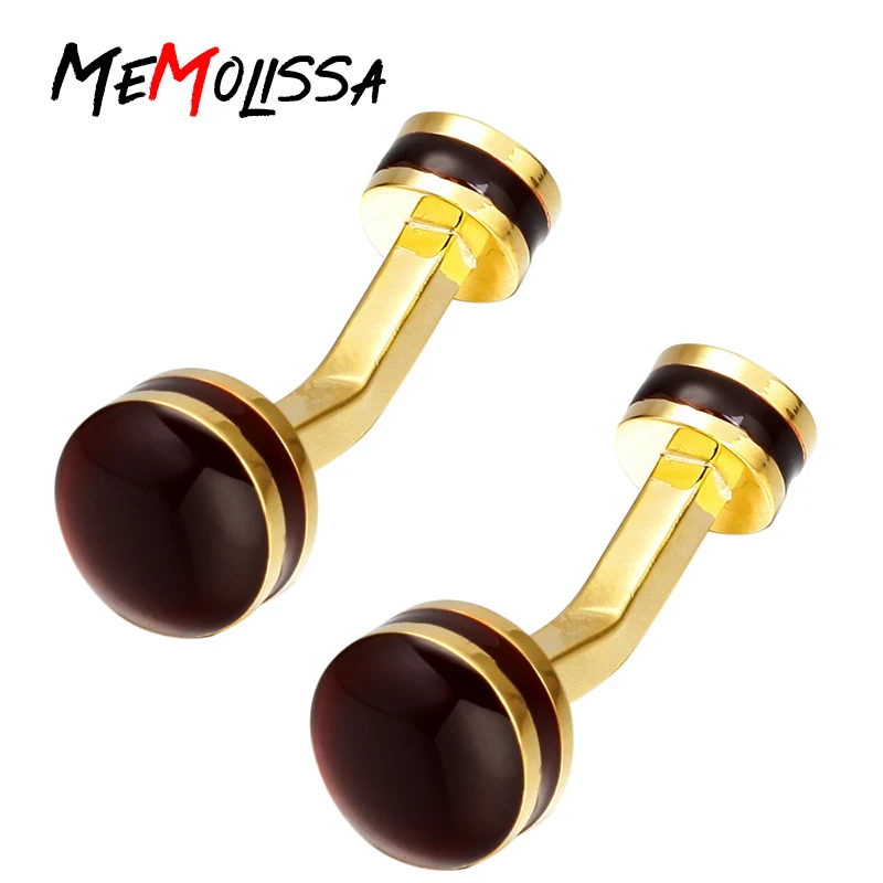 

MeMolissa High Quality Cufflinks Gold with Dark Red Plated Fashion Classic Pattern Novelty Design Cuff links for Mens