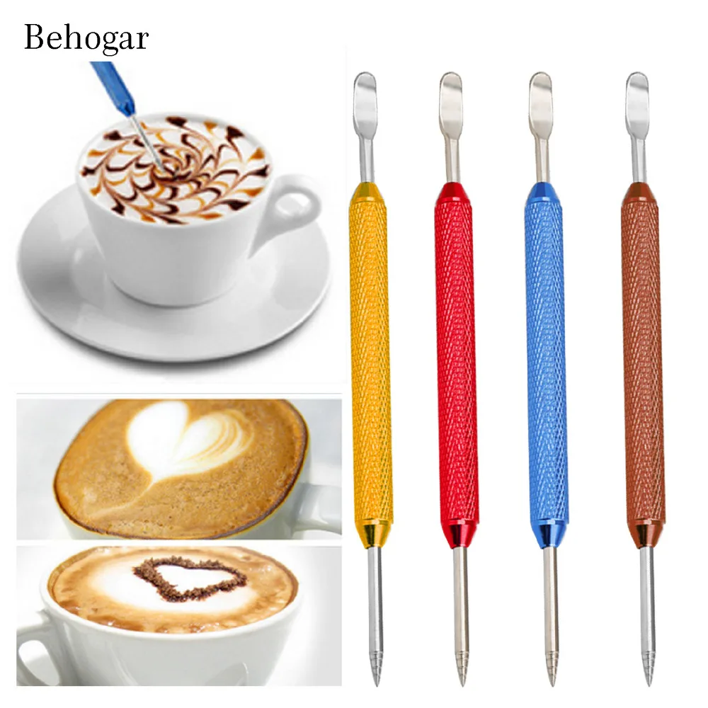 Behogar Non slip Stainless Steel Coffee Art Pen Needle Spatula for Cafe