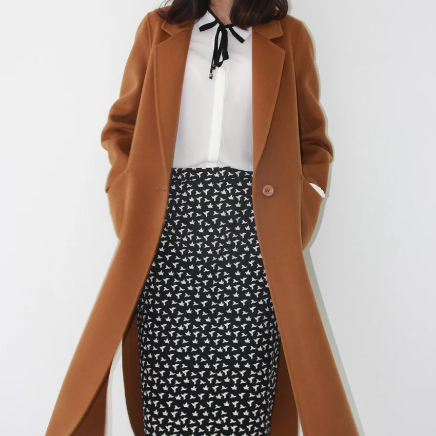 2017 осень зима шерстяное пальто Для женщин верблюд Цвет верхняя одежда Пальто для